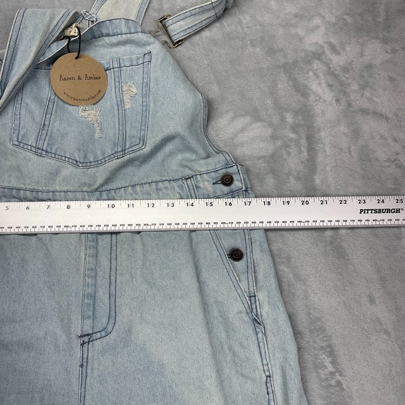 NWT Aaron & Amber Overalls Womens XL Blue Denim Flared Leg Adjustable Straps - Picture 3 of 10
